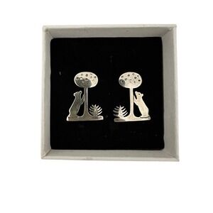 Whimsical Bear Climbing Tree 925 Marked Sterling Silver Pierced Earrings Signed
